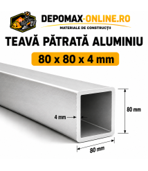 Teava patrata aluminiu 80 x 80 x 4 mm, 6 metri (EN AW-6060)